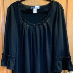 Simply Chloe Dao Black A-Line Pullover Dress 3/4 Ruffled Sleeve Sz: XL